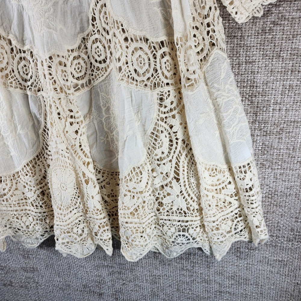 Angel Heart Boutique Open Crochet Tunic Top Womens Plus *1X Cream Babydoll Boho - Picture 4 of 12